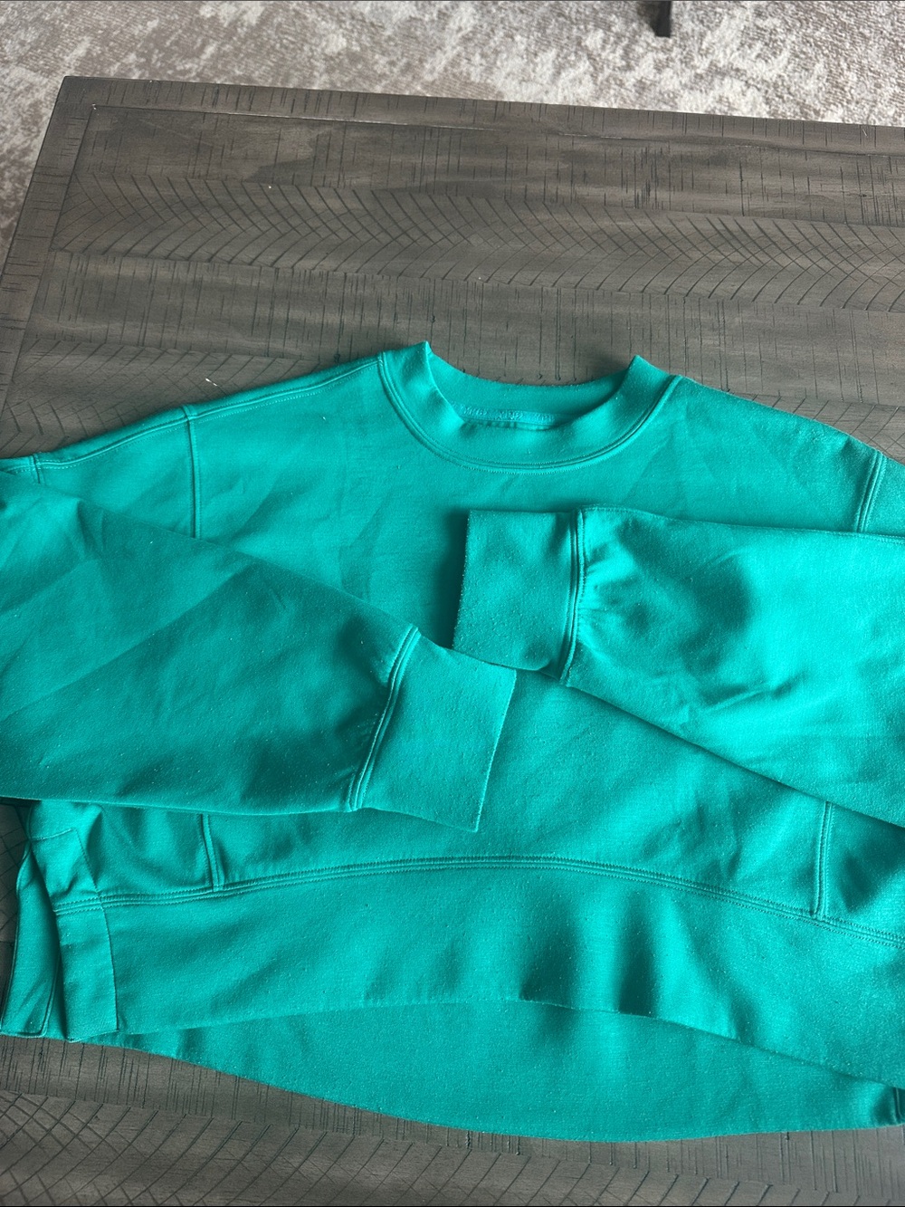 Women's Cropped Oversized Crewneck Sweatshirt - Teal Green - Picture 4 of 9